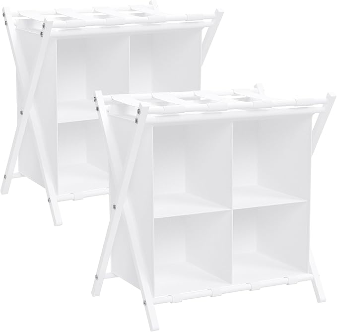 aboxoo 2 Pack Luggage Rack with storage, Guest Room Folding Suitcase Stands, Holds up to 120 lb, Space Saving Suitcase Holders for guest room, Bedroom Hotel, White