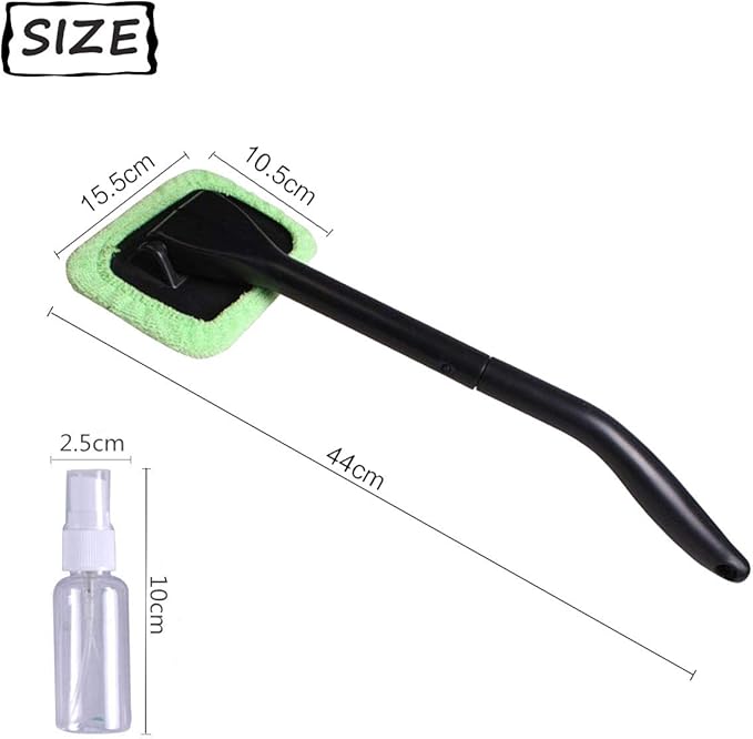 Microfiber Car Windshield Easy Cleaner, Detachable Handle Brush, Cleaning Tool, Come with 2 Pads Washer Towel and 30ml Spray Bottle