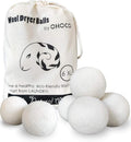 Wool Dryer Balls 6 Pack XL, Organic Natural Wool for Laundry, Fabric Softening - Anti Static, Baby Safe, No Lint, Odorless and Reusable White