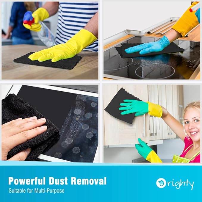 Orighty Black Microfiber Cleaning Cloth, 50 Pack Highly Absorbent Cleaning Supplies, Lint Free Kitchen Towels Cleaning Rags, Microfiber Towels for Cars, House, Window, 12x12 inch