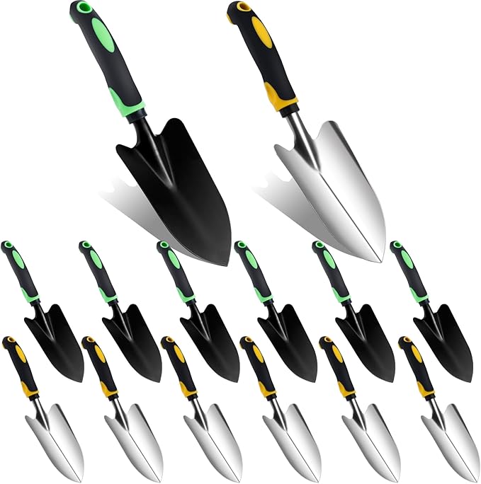 12 Pcs Garden Shovel, Aluminum Alloy Trowel, Heavy Duty Trowel Gardening Tool, Metal Hand Shovel with Ergonomic Handle, Small Shovels for Digging Weeding Planting Transplanting