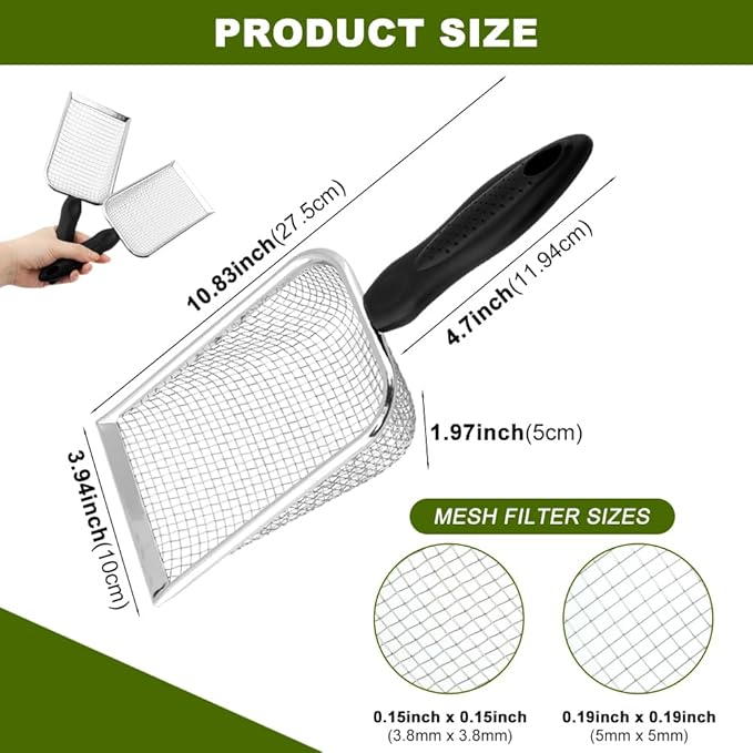 2pcs Gardening Soil Sifter, 3.8mm & 5.0mm Mesh Sieve for Gardening, Dirt Sifter Compost Sifters with Handle, Multi-Functional Garden Sieve Potting Scoop for Sand, Rocks(Color:Silver)