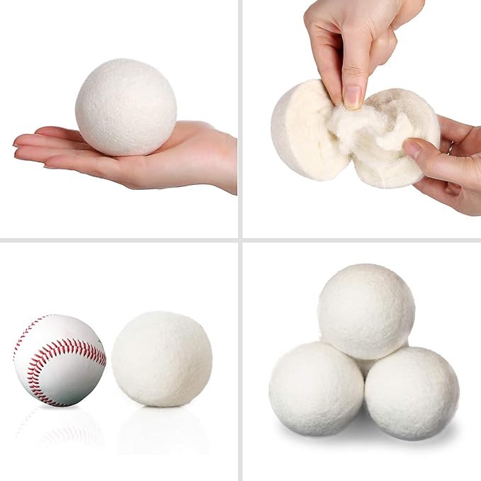 (Upgraded) SnugPad XL Size Wool Dryer Balls Natural Fabric Softener & 100% Organic Premium New Zealand Wool, Reduce Wrinkles & Save Time, Baby Safe & Hypoallergenic, White 6Count