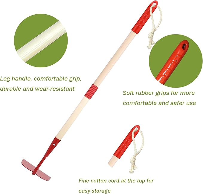 Kids Garden Lawn Hoe-Small Wooden Handle Hoe with Metal Head, 31 inches/ 79 cm Length, for Kids Garden Labor Tool (Red)