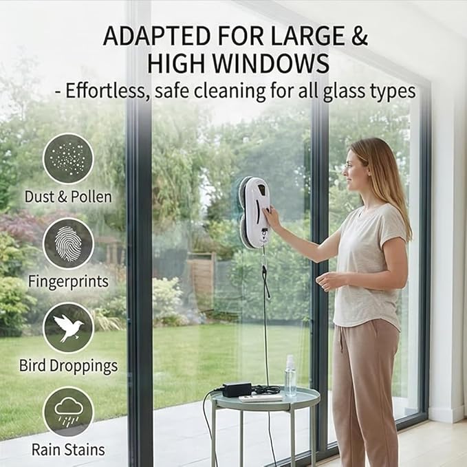 RAINPOT SAKER Automatic Smart Window Cleaning Robot - 90W Dual Spinning Pads with AI Smart Path & Smart Spray, Remote Control & 20-Min Backup Power for Glass, Mirrors & Smooth Tile