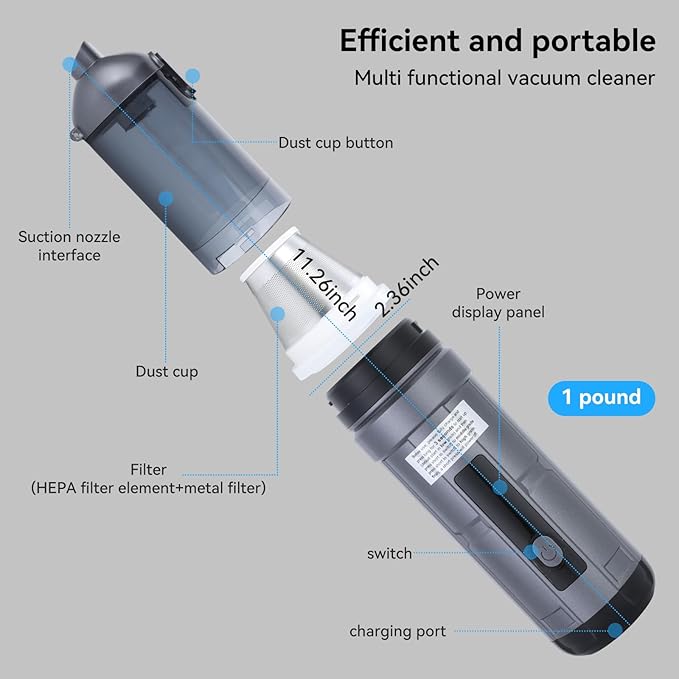 OTraki Handheld Vacuum Cordless, Compact Home and Car Vacuum with Crevice Tool,Rotating Nozzle and Charging Station, Large Dust Bowl