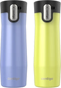Contigo® AUTOSEAL® West Loop Vacuum-Insulated Stainless Steel Travel Mug with Easy-Clean Lid, 20 oz, 2-Pack, Aster Frosted Pearl; Limelight Frosted Pearl