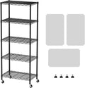 SINGAYE 5 Shelf Storage Wire Shelves Closet Bathroom Organizers Metal Pantry Kitchen Garage Shelving Unit Laundry Room Organization Home Narrow Rack Net Basket with Wheels Black