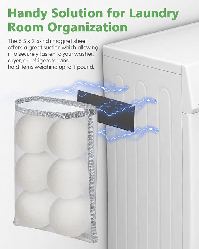 Kevenal Magnetic Wool Dryer Balls Holder - Nylon Bag for Laundry Room Organization - Wool Balls for Dryer Container, Magnetic Laundry Dryer Sheet Holder