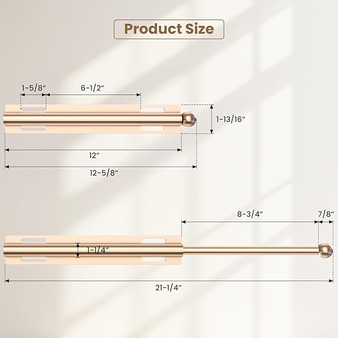 Supforce 14" Valet Rod for Closet Pull Out, Retractable Slide Out Valet Rod Closet Organization, Aluminum Valet Clothing Hanger Rods Perfect for Suits, Dresses & Freshly Pressed Clothes, Gold