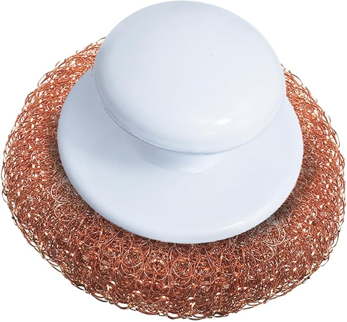 LOLA Copper Mesh Scouring Pad w/Comfort Knob, Heavy Duty Cleaning Pads, Knitted Wire Mesh, Cleans Caked-On & Baked-On Messes