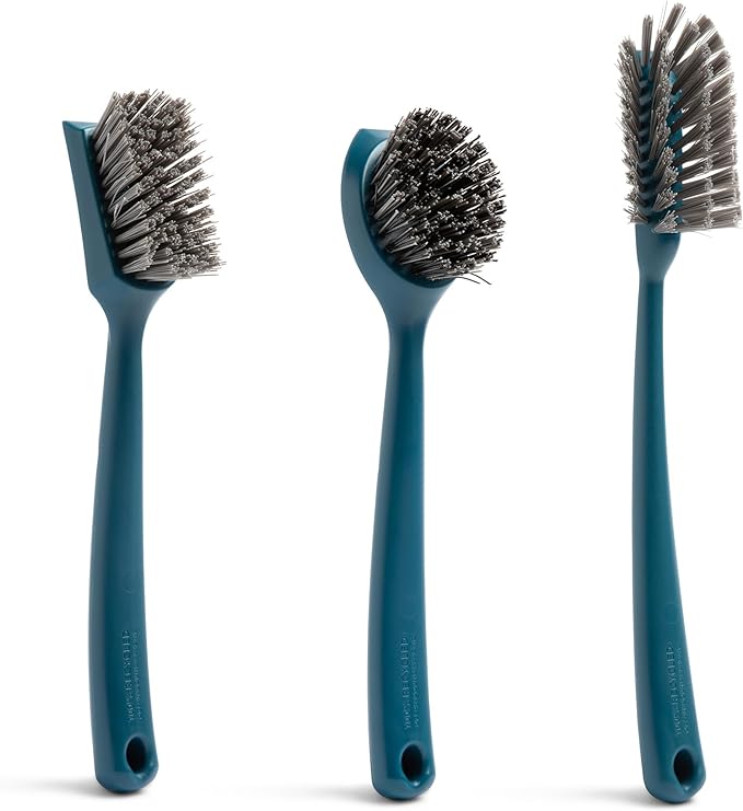 Full Circle Clean Ocean, Variety Dish Brush Pack - Dish Brush, Bottle Brush, and Heavy-Duty Scrub Brush - Sustainably Made 100% from Recycled Ghost Fishing Nets, Safe for Cast Iron & Nonstick