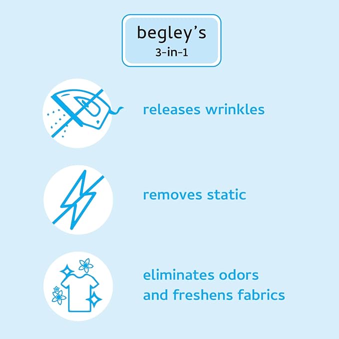 Begley's 3-in-1 Wrinkle Remover, Quick Fix Wrinkle Release, Static Cling Remover, Odor Eliminator and Fabric Refresher Spray - USDA Certified Biobased - Citrus, 3 oz Travel Size