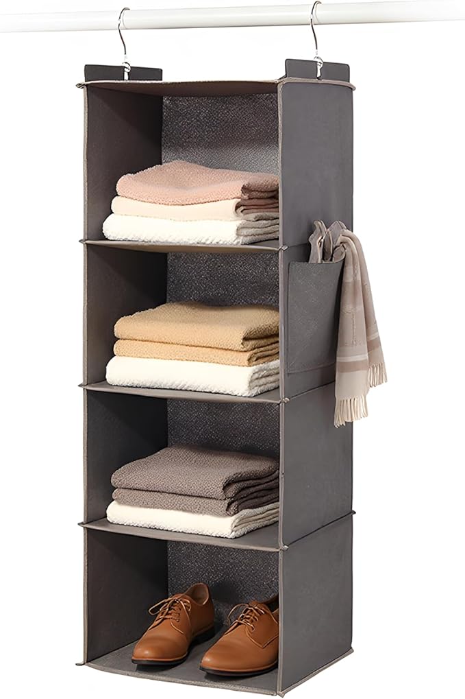 Hanging Closet Organizer 4 Shelf - Hanging Cube Organizer with Pockets, Sweater Shoe Storage, Max Storage for RV Closet, Grey (1)