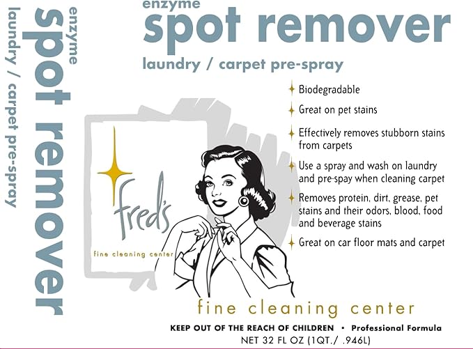 Fred's Fine Cleaning Center Ultra-Powered Enzyme Stain Buster for Carpet, Laundry, and More, Quart Size