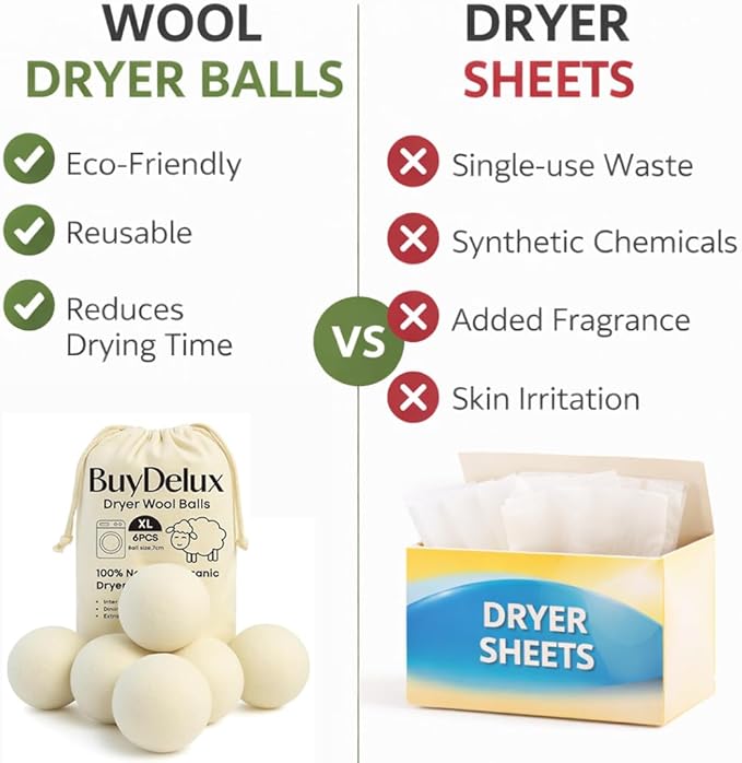 Wool Dryer Balls 6 Pack XL 7cm, 100% New Zealand Wool, Reusable 1000+ Loads, Natural Fabric Softener Alternative, Helps Reduce Drying Time, Static and Wrinkles, Baby Safe