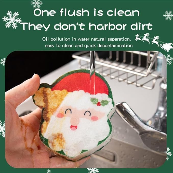 Cartoon Christmas Kitchen Sponges Reusable, Dish Sponge for Washing Dishes,Heavy Duty Scrub Sponge,Double-Side Design, Durable & Long-Lasting with Hign Density Sponge,4pack (Christmas sponges)