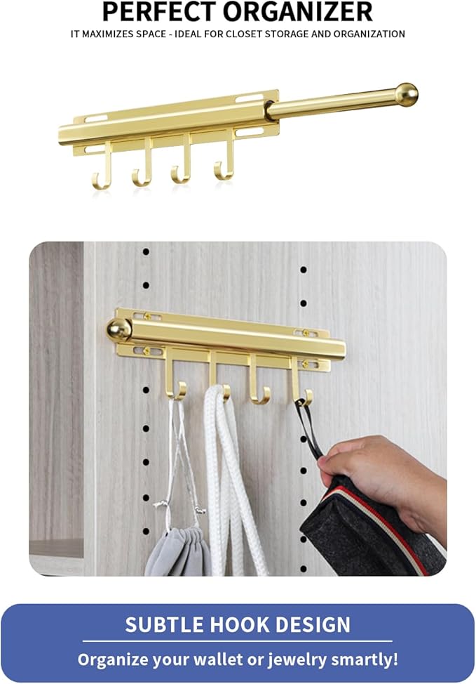 BaiNong 12 inch Valet Rod for Closet Pull Out Closet Valet Rod Slide Out Gold Valet Rods for Closets Telescopic Closet Rod