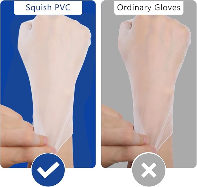 squish Disposable Gloves,Clear Vinyl Gloves Latex Free Powder-Free Glove Cleaning Health Gloves for Kitchen Cooking Cleaning Food Handling, 100PCS/Box, X-Large