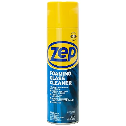 Zep Foaming Glass and Plexiglass Cleaner - 19 oz (Case of 4) ZUFGC19 – Foaming Formula that clings to Vertical Surfaces for Streak-Free Glass Cleaning