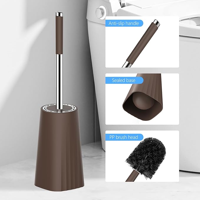 SetSail Toilet Brush, Compact Size Toilet Bowl Brush and Holder Toilet Brushes for Bathroom with Stainless Steel Handle Toilet Cleaner Brush with Durable Scrubbing Bristles, 4 Packs, Brown