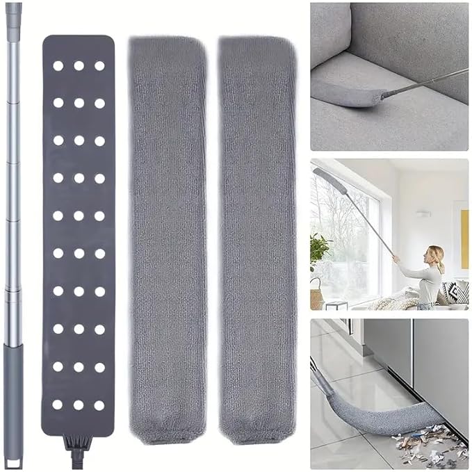 Boolavard Retractable Gap Dust Cleaner Cleaning Tools with 2 Microfiber Dusting Cloths Long Handle 60inches Washable and Retractable Duster Brush for Cleaning Under Appliances Furniture Couch Fridge