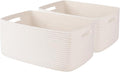 Large Storage Basket for Organizing, Woven Rope Basket for Shelves, Closet Organizer Bins for Clothes, Blanket, Toys, Baby Nursery Storage, 17.7" x 13" x 7.87", 2 Packs White