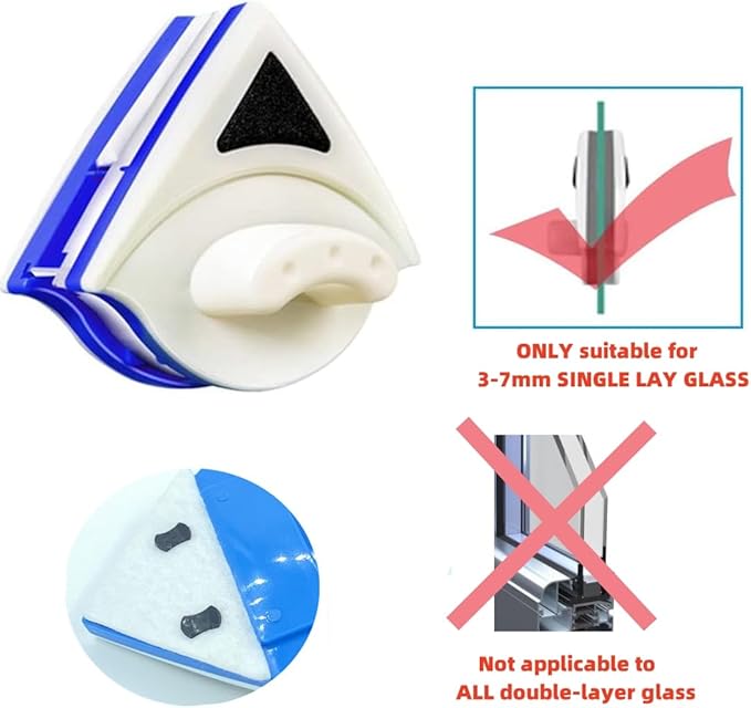 Magnetic Window Cleaner Tool Glass Wiper, Double Sided Window Cleaner Windows Cleaning Brush for High-Rise Household Cleaning Windows Thickness 0.1''-0.4'' (5-7mm)