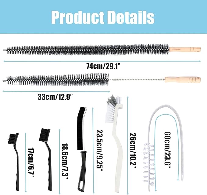8 PCS Multi-Purpose Washing Machine Cleaning Brush, Dryer Vent Cleaner Kit, Crevice Brush for Bathroom, Grout & Sink, Household Tile Cleaning Tools, Long Handle Tools for Front Load & Top Load Washers