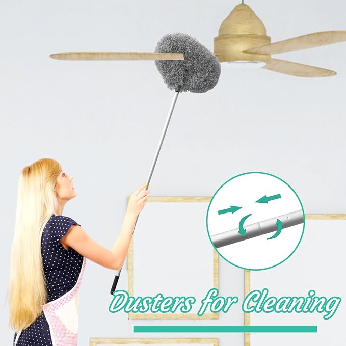 Ceiling Fan Cleaner Duster,Reusable Microfiber Ceiling Fan Blade Cleaner Duster with Extendable Long Handle Removable 13 to 48 in for Cleaning Bookshelves,Door,Window Top (Gray)
