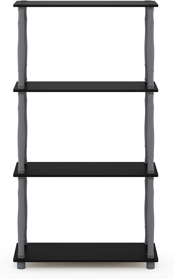 Furinno Turn-N-Tube 4-Tier Multipurpose Shelf Display Rack, Classic Tubes, Black/Grey