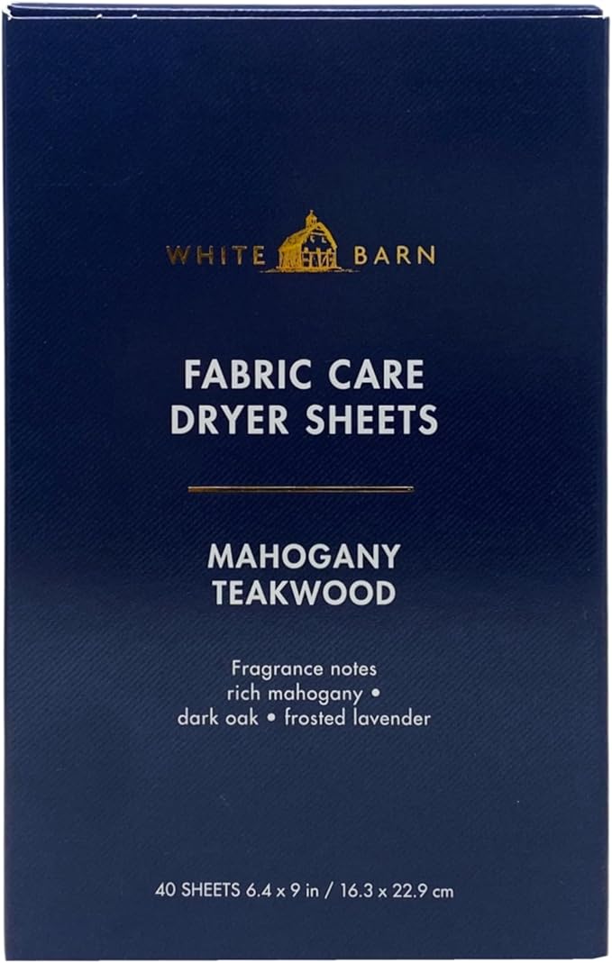 Bath & Body Works Mahogany Teakwood Fabric Care Dryer Sheets - Box of 40 sheets - with a Natural Oats Sample Soap