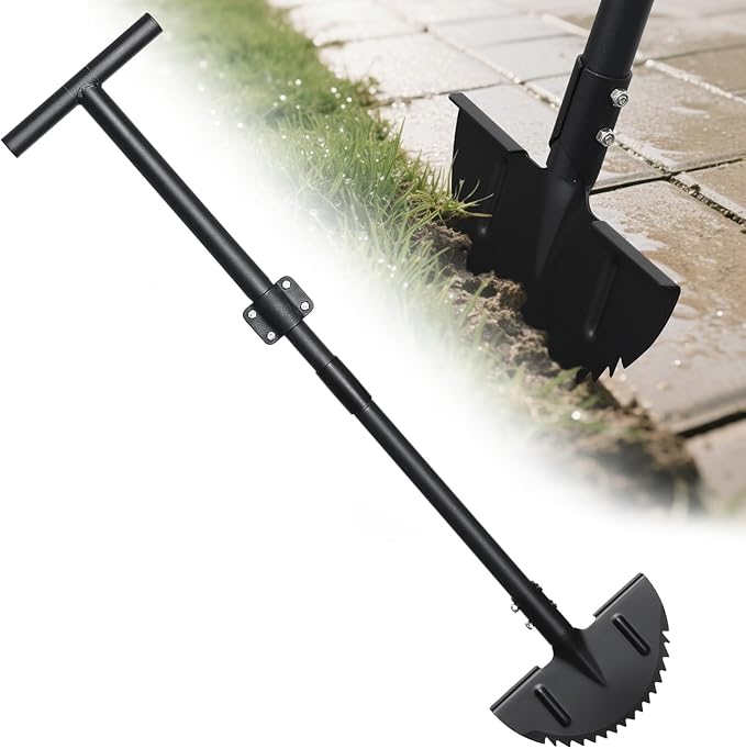 Edger Lawn Tool, Manual Half Moon Edger with Sharp Round Saw Tooth Blade and Step, Stand Up Garden Tools for Landscaping, Borders, Sidewalk, Turf, 34-43 inch Adjustable Metal Grass Edging Tool