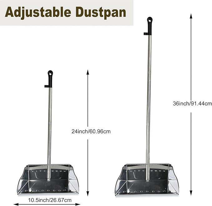 Metal Dustpan Long Handle Stainless Steel Dustpan,Heavy Duty Standing Dust Pan with Teeth, Indoor Outdoor Up for Home Kitchen Lobby Room Office