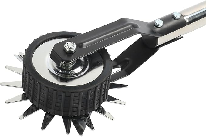 Wheeled Lawn Edger, Hand Garden Edger with Stainless Steel Handle, 26x4.5x15cm, Paint Coated Serrated Blade, for Overgrown Weeds (3 Sections)
