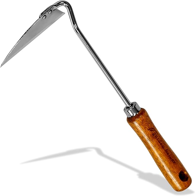 Japanese Weeding Tool Nejiri Gama Weeding Hoe Sharp Japanese Steel with Wood Handle, Nejiri Gama Weeding Sickle, Made in Japan, Hand Weeder Tool for Garden, Silver