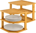 2-Pack Plate Organizer for Cabinet - Bamboo Corner Shelf for Kitchen or Bathroom Storage, Space-Saving Rack for Dishes, Countertop, Cabinet, Pantry - Organization & Housewarming Gift