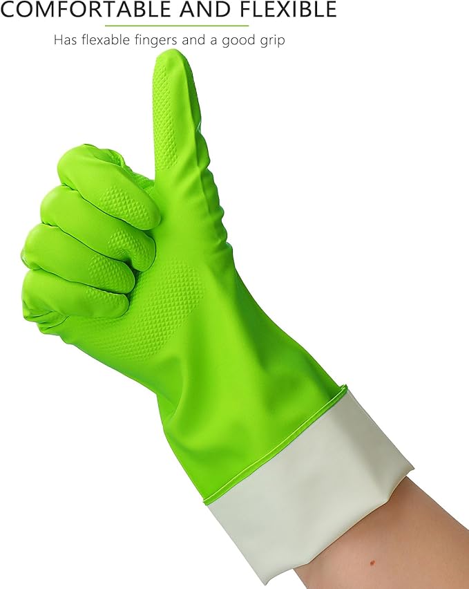3 Pairs Rubber Cleaning Gloves Latex Free Dishwashing Gloves - 13" Reusable Nitrile Gloves Large, Green+Pink+Orange