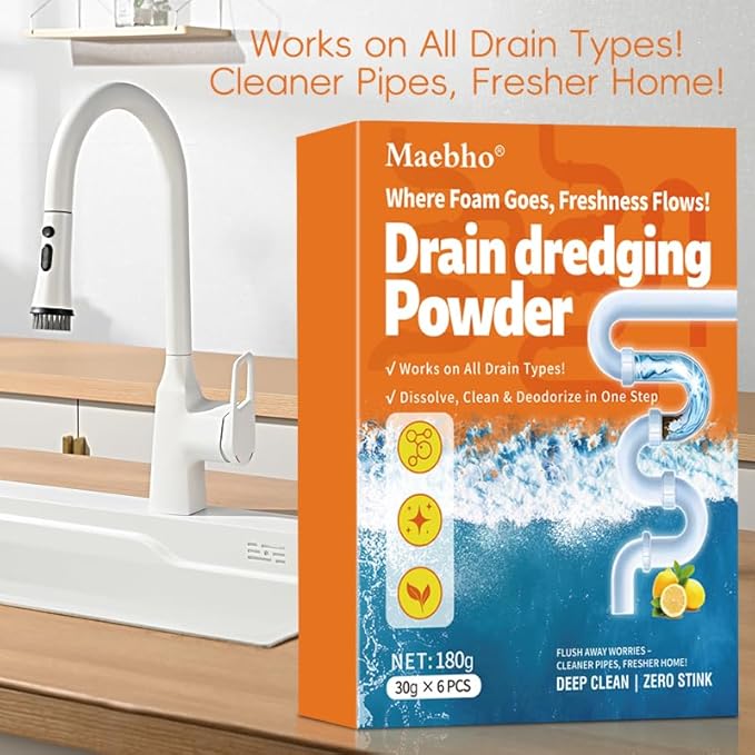 Powerful Sink Pipe Dredge Cleaner, 6 Pack Drain Cleaner Powder, Fast-Acting Foaming Portable Sink & Drain Cleaning Foam for Kitchen Toilet Pipe Dredging