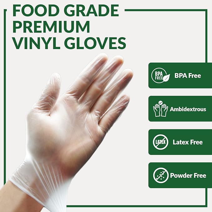 GORILLA SUPPLY Disposable Heavy Duty Vinyl Gloves Latex & Powder Free, BPA Free Food Safe, 100, 300, 1000, S, M, L, XL