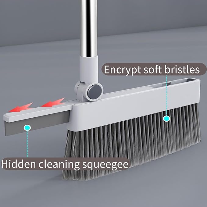 SDSM Broom with Dustpan Combo Set, 4 in 1 Multifunctional Broom and Dustpan with 52" Long Handle, Concealed Squeegee and Cleaning Brush, for Clean Home Kitchen Bathroom Office, Indoor Outdoor Floor