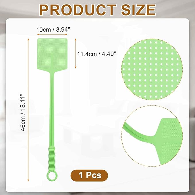 HARFINGTON 2pcs Fly Swatter 4.5"x3.9" Plastic Manual Heavy Duty Long Handle Fly Swatter for Home Indoor Outdoor, Green