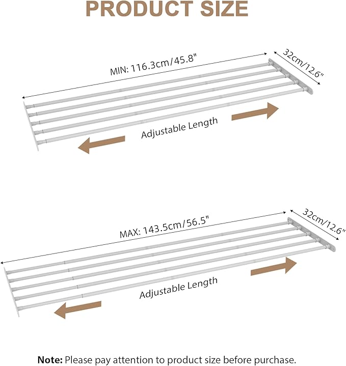 VanlonPro Expandable Closet Shelf Wall-Mounted Metal Storage Rack Adjustable Closet Rod DIY Divider Separator Space Saving for Cabinet Wardrobe Cupboard Kitchen Pantry Cupboard, 45.8-56.5 Inches