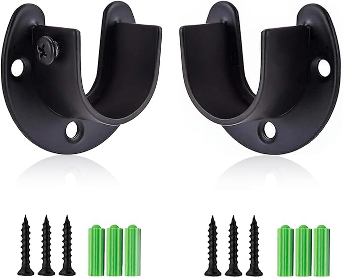 Rise Age Stainless Steel Closet Rod Brackets, 1 Inch Diameter Support 2 Pcs, Heavy Duty Curtain Rod Holder, Black End Support With Screws