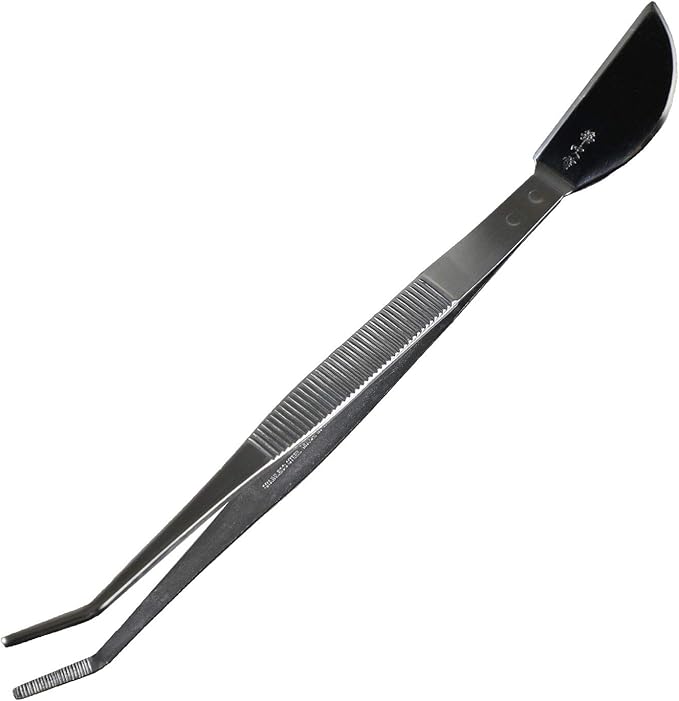 Wazakura Bonsai Curved Tip Tweezer with Spatula MADE IN JAPAN 8-1/4in(210mm) Stainless Steel