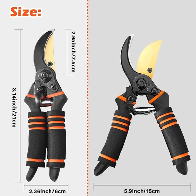 Garden Shears, Pruning Clippers, Professional Straight Blade Hand Shears Heavy Duty, Hedge Shears, 8" Hand Clippers with Rubberized Handles, Plant Trimming Scissors for Gardening, Shrub