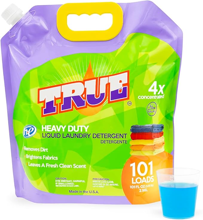 True Detergent - Heavy Duty Liquid Laundry Detergent- Original Scent - 4x Concentrated - 101 Fluid Ounces (101 Loads) - Made in USA & Halal