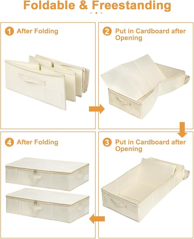 punemi Underbed wedding dress storage box, 2 Pack Clothing Storage Bags W/Upgraded Handles, Large Capacity Underbed Shoe Container Organizer for Blanket, Pillows, Comforters & Quilts, Beige