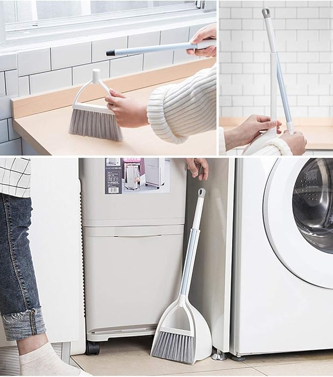 Mini Broom and Dustpan, Home Kitchen Sweeping for Kids(White+Gray)