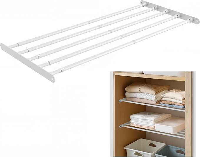 VanlonPro Expandable Closet Shelf Wall-Mounted Metal Storage Rack Adjustable Closet Rod DIY Divider Separator Space Saving for Cabinet Wardrobe Cupboard Kitchen Pantry Cupboard, 31.4-42 Inches
